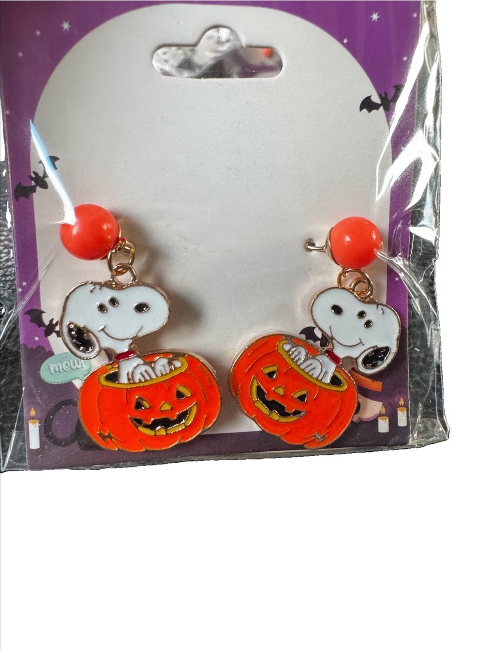 Halloween Orange Pumpkin & Snoopy-Style Drop Earrings